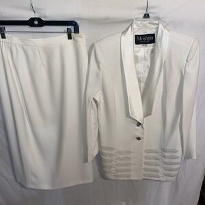 Moshita Couture Women’s Dress Jacket Skirt Suit Size 14 Ivory Going Out Party
